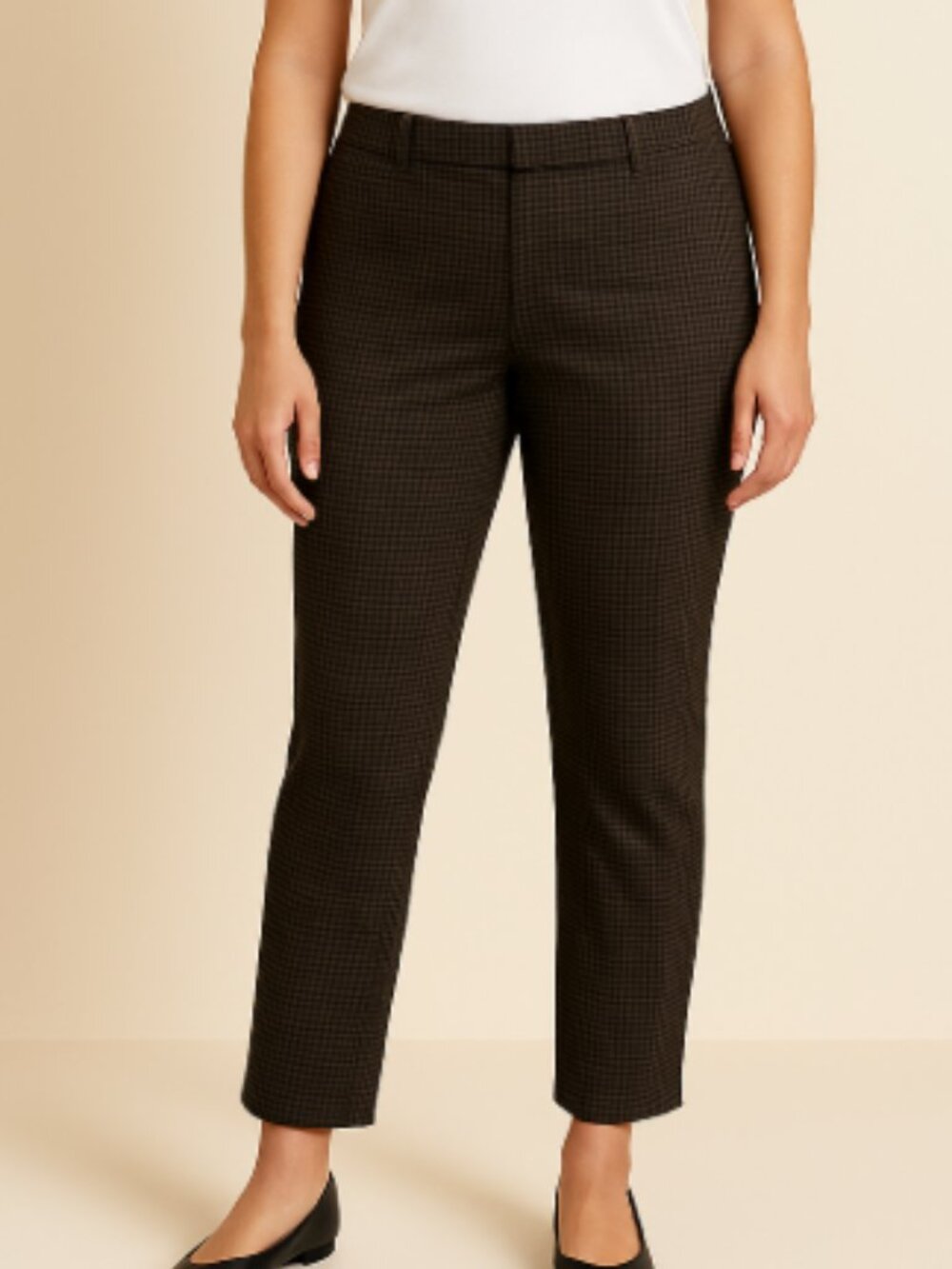 Worthington Low Rise Slim Fit Brown and Black Checkered Trousers Size 12T